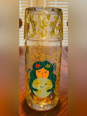 Mother Earth Style Design Glass Tumble Up Bedside Carafe & Cup Decor
